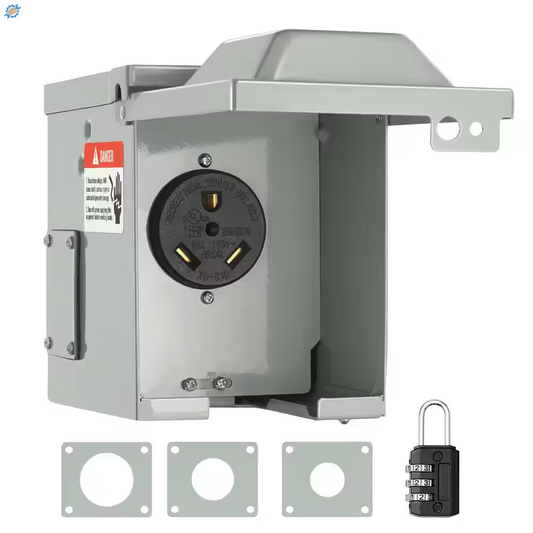 RV Power Outlet Box Indoor/Outdoor 30 Amp 125-Volt/250-Volt Receptacle Panel NEMA TT-30R Single Outlet for RV Camper Car