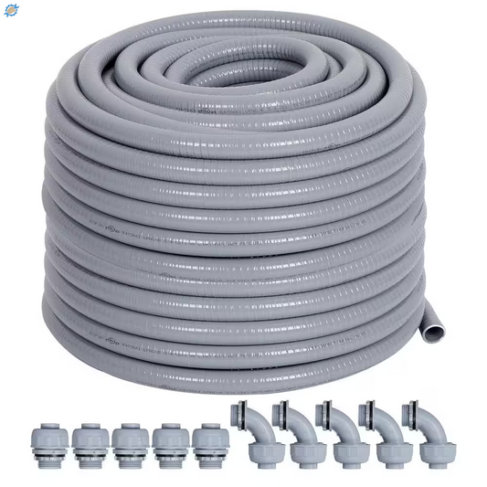 1/2 In. X 100 Ft. Gray Non-Metallic PVC Flexible Liquid Tight Conduit with Conduit Connector Fittings UL Certification