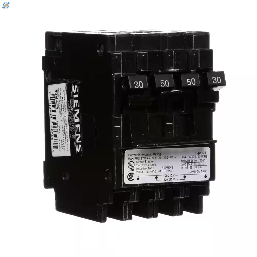 Quadplex One Outer 50 Amp Double-Pole and One Inner 30 Amp Double-Pole-Circuit Breaker