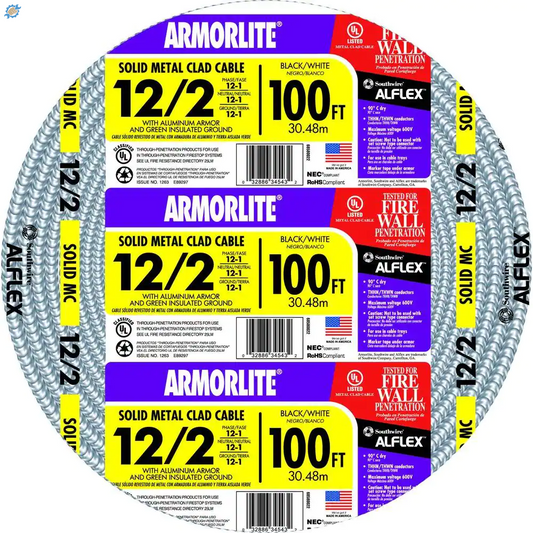 100 Ft. 12-Gauge/2-Gauge Solid CU MC (Metal Clad) Armorlite Cable