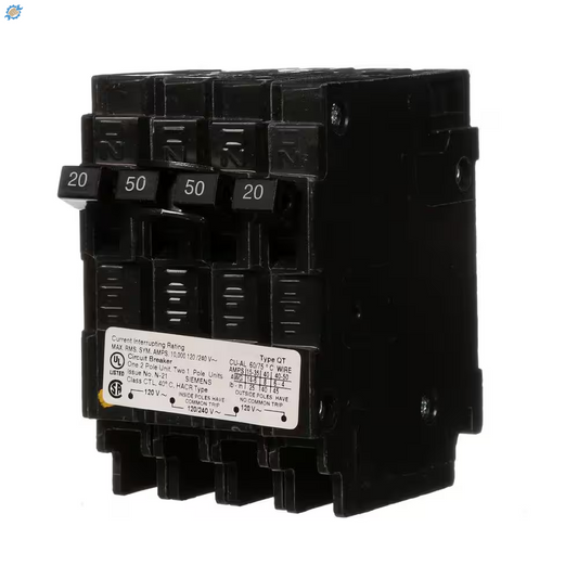 Triplex 2-Outer 20 Amp Single-Pole and 1-Inner 50 Amp Double-Pole Circuit Breaker