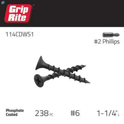 #6 X 1-1/4 In. #2 Phillips Bugle Head Coarse Thread Sharp Point Drywall Screws 1 Lb. Box