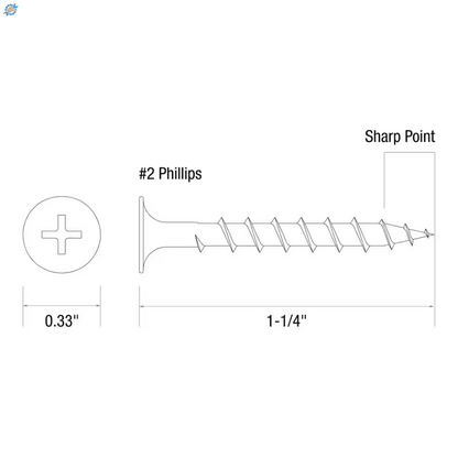 #6 X 1-1/4 In. #2 Phillips Bugle Head Coarse Thread Sharp Point Drywall Screws 1 Lb. Box