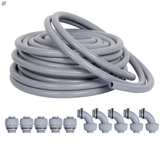 1/2 In. X 25 Ft. Gray Non-Metallic PVC Flexible Liquid Tight Conduit with Conduit Connector Fittings UL Certification