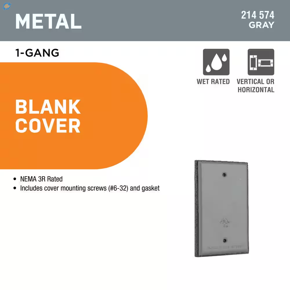 1-Gang Blank Metallic Weatherproof Cover, Gray