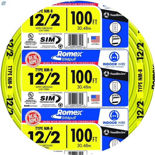 100 Ft. 12/2 Solid Romex Simpull CU NM-B W/G Wire